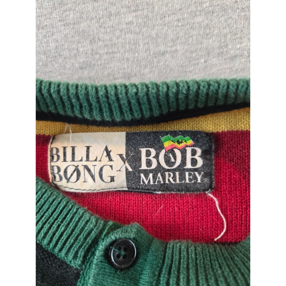 Billabong X Bob Marley Sweater Mens S Multicolor Striped Henley Long Sleeve Knit - Picture 3 of 12